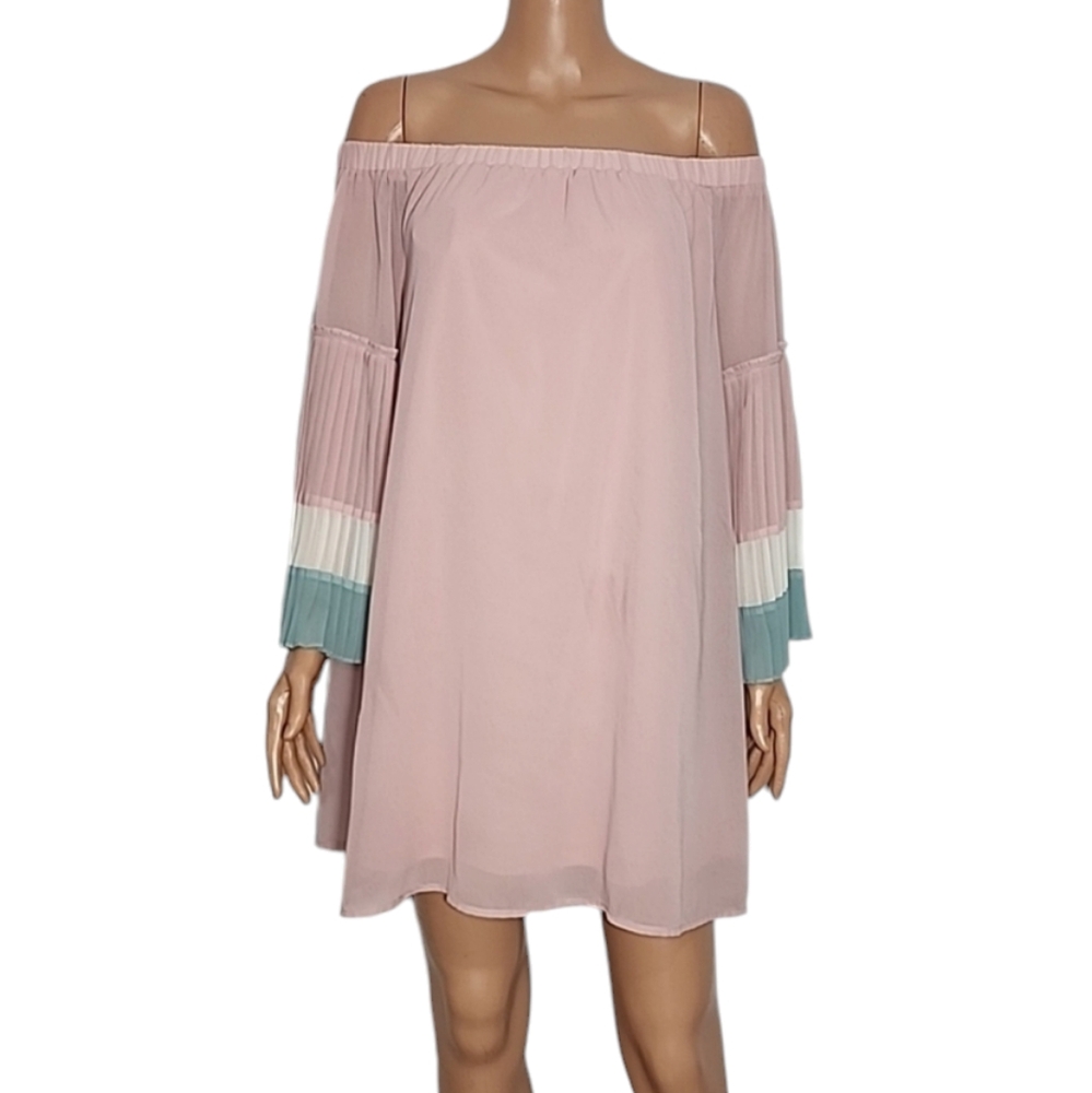 Entro off Shoulder Long‎ bell sleeve Shift Dress Pink  Size M Medium